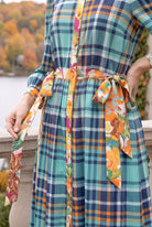 Model wearing Nuggles®  Leila Dress in Highland Paid
