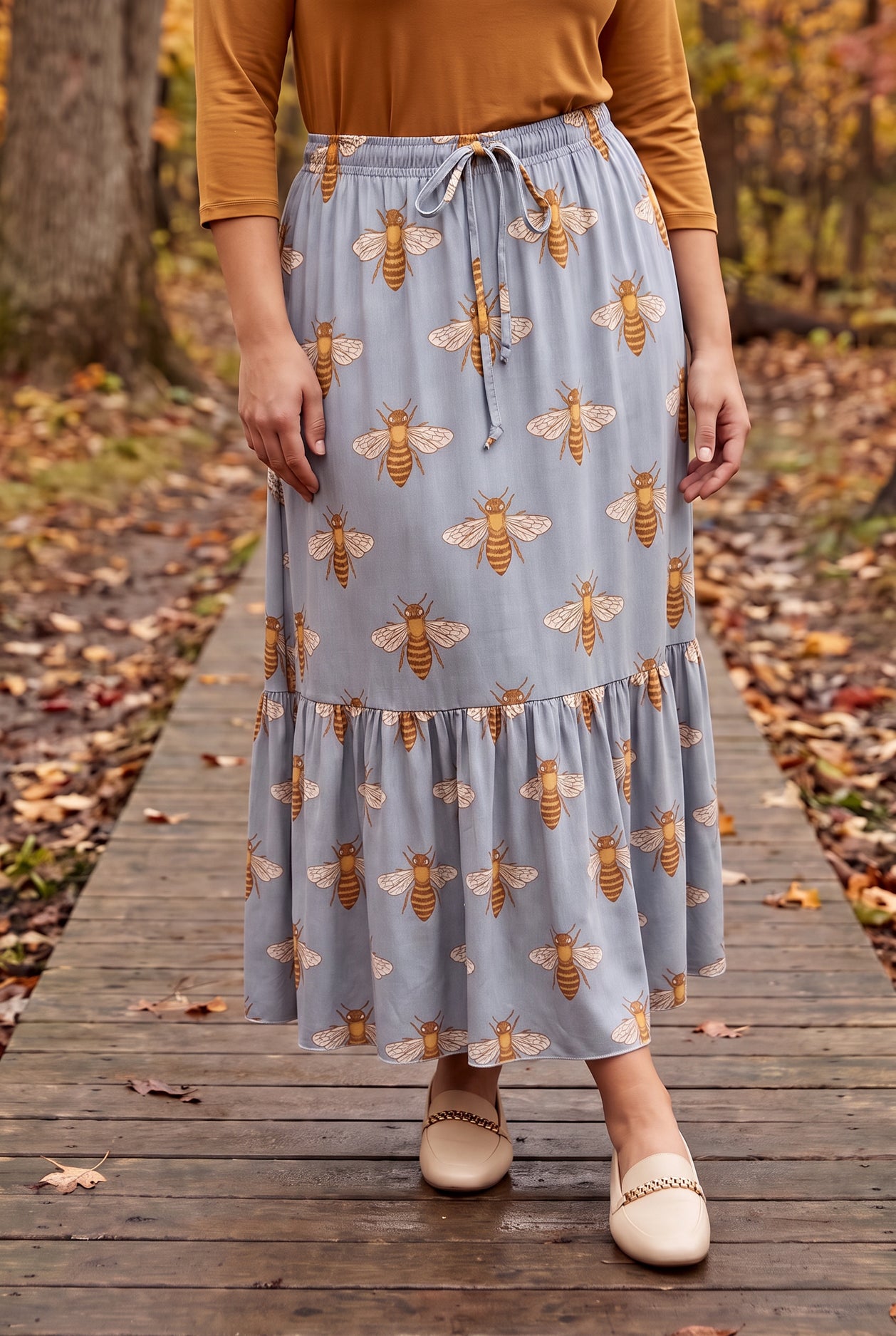 Model wearing Nuggles®  Sage Skirt in Honey Bee