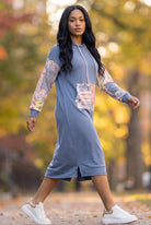 Model wearing Nuggles®  Hoodie Dress in Boho Mosaic