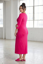 Model wearing Nuggles® Tea Layering Dress in Hot Pink