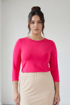 Model wearing Nuggles® 3/4 Essential Tee in Hot Pink
