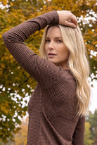 Model wearing Nuggles®  Long Sleeve Essential Tee in Houndstooth