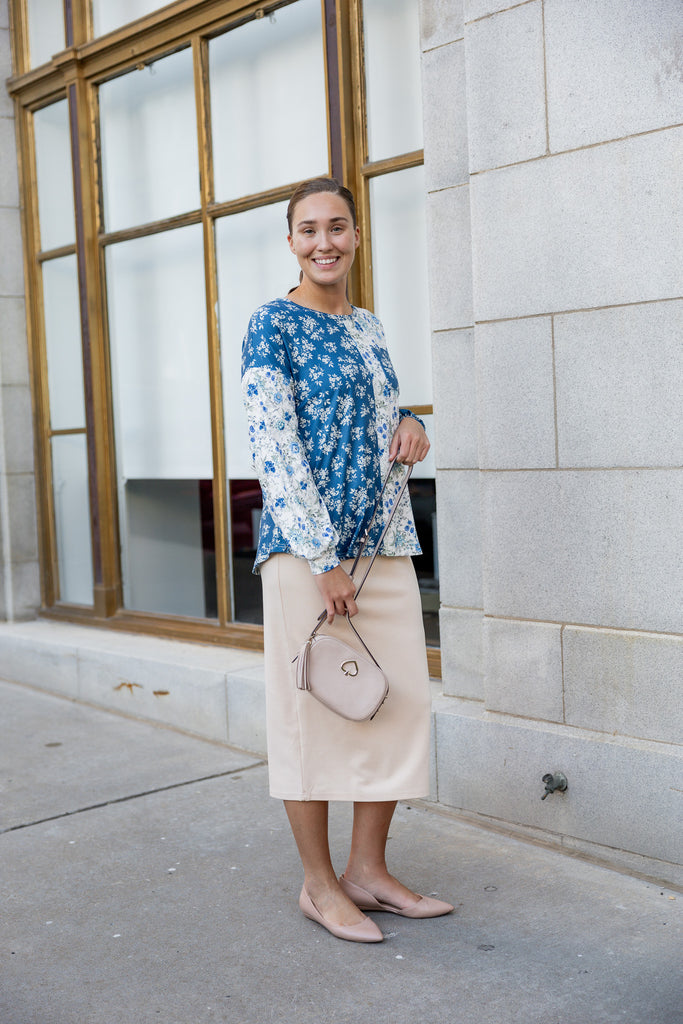 modest long sleeve top pretty prints