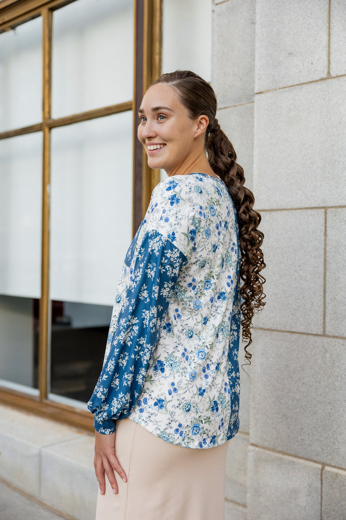 modest long sleeve top pretty prints
