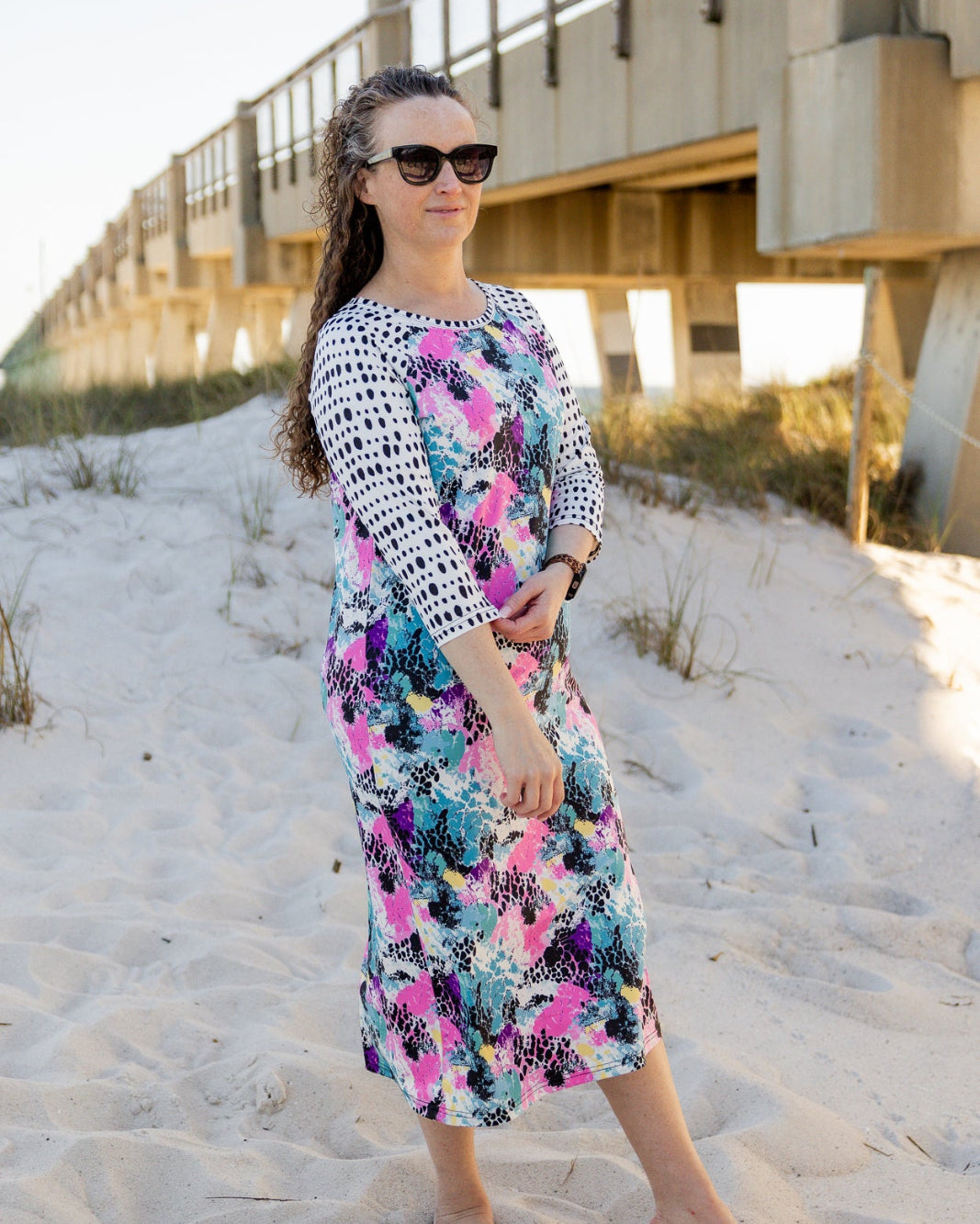 summer modest dresses Women's Mikarose The Eden Midi Dress Medium Sunset Sangria 20% Cotton Lining Shop Women's Modest Dresses &