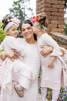 modest 3/4 ruffle sleeve and bottom ruffle mommy and me dresses