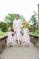 modest 3/4 ruffle sleeve and bottom ruffle mommy and me dresses