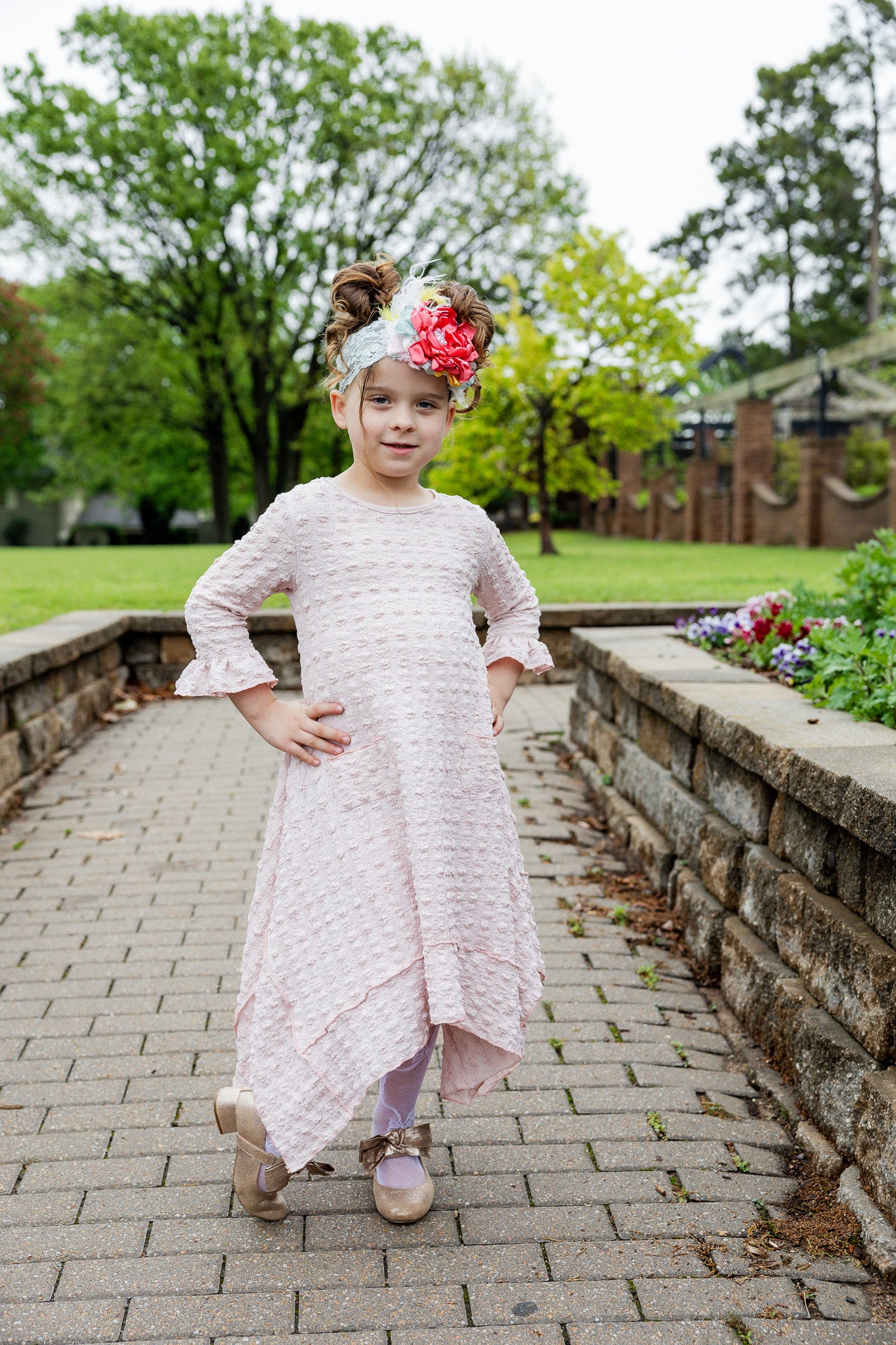 modest 3/4 ruffle sleeve and bottom ruffle mommy and me dresses