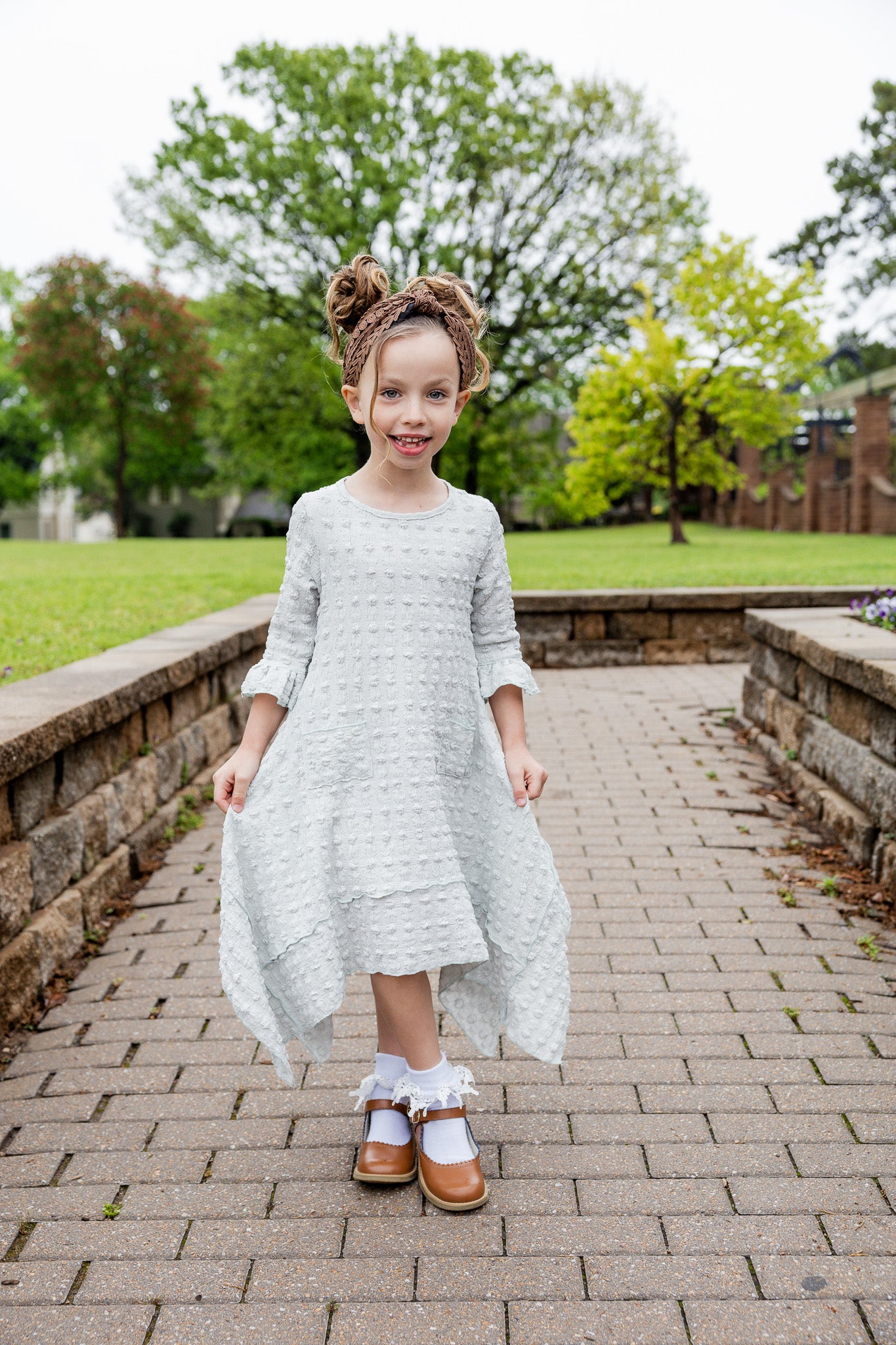 modest 3/4 ruffle sleeve and bottom ruffle mommy and me dresses