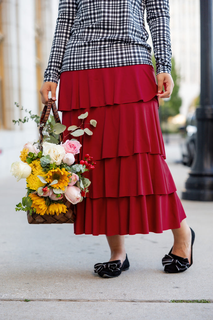 modest ruffled midi skirt solid colors