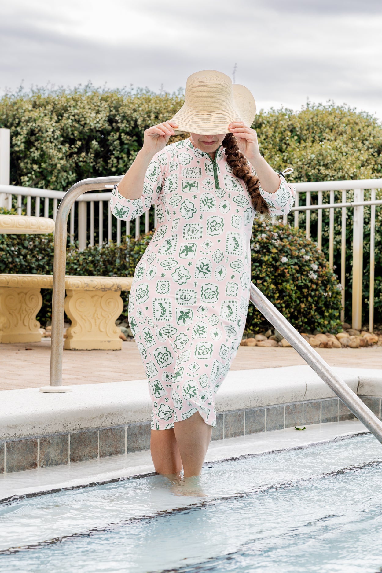 Model wearing Nuggles® Libby Athleisure  Dress in Cottage Cutie