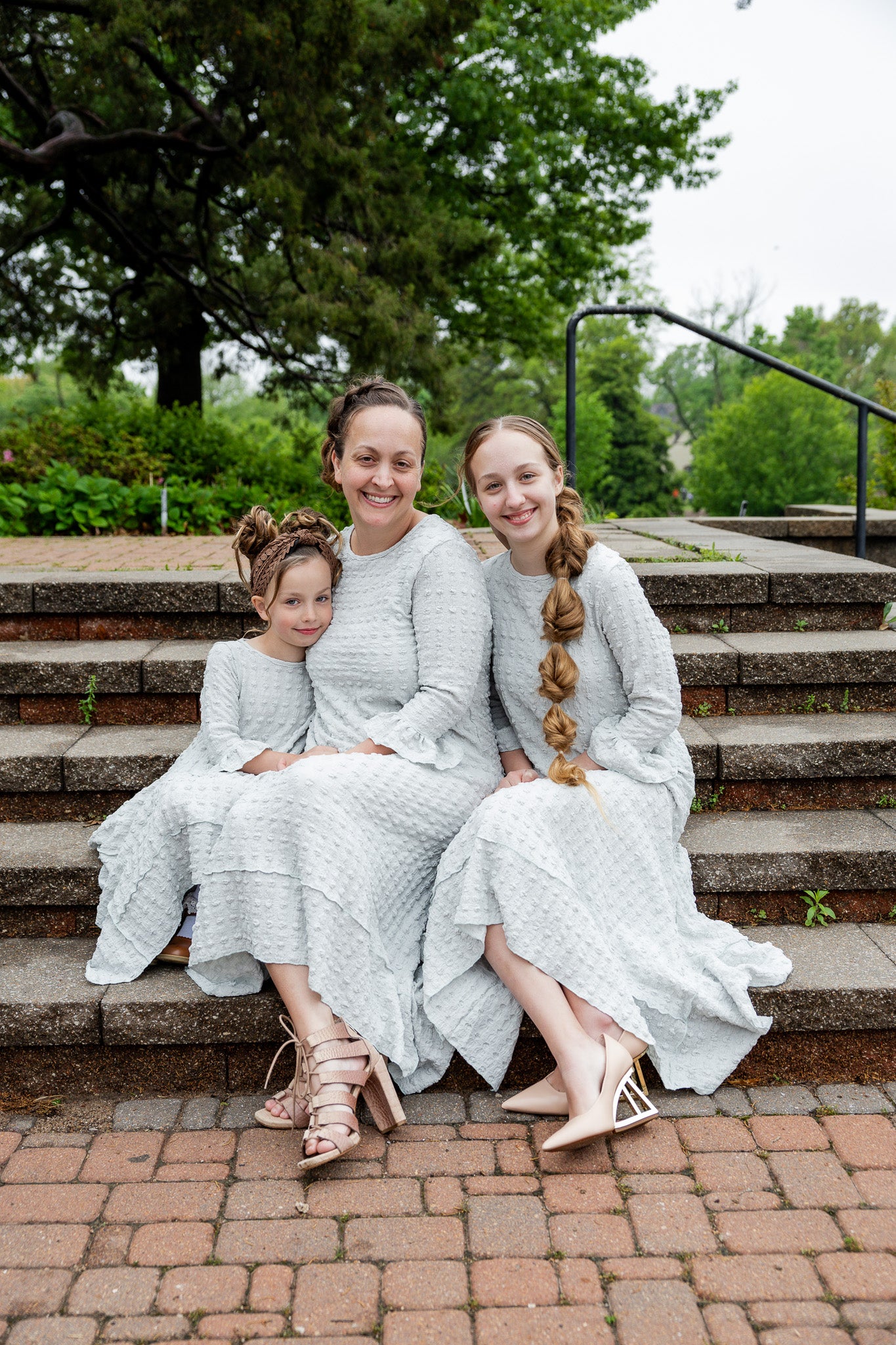 Mommy and Me matching dresses – Model in textured Daphne Dress.