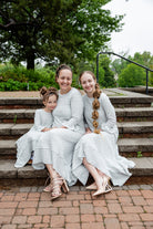 modest 3/4 ruffle sleeve and bottom ruffle mommy and me dresses