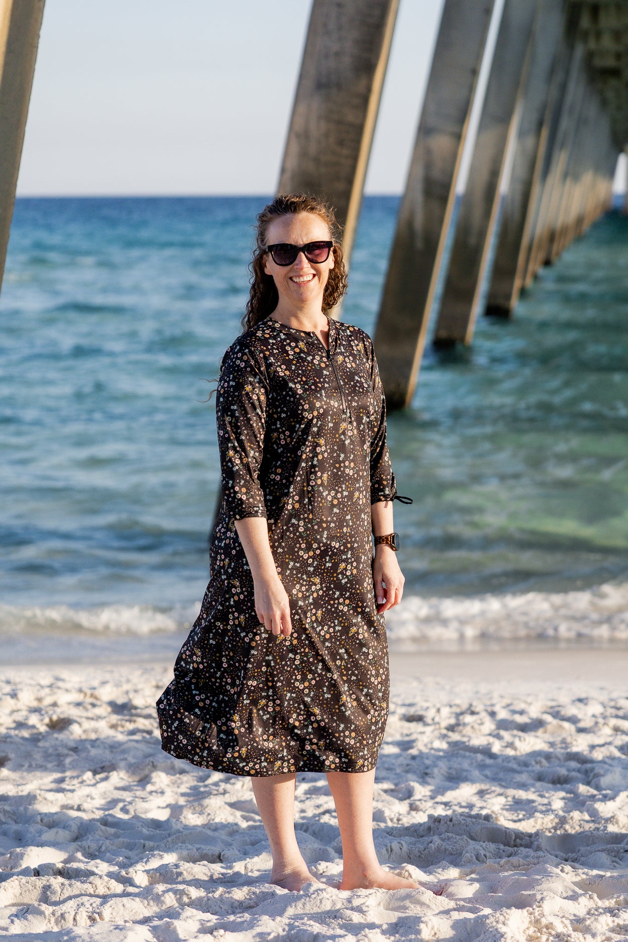 Model wearing Nuggles® Libby Athleisure  Dress in Twinkle Garden