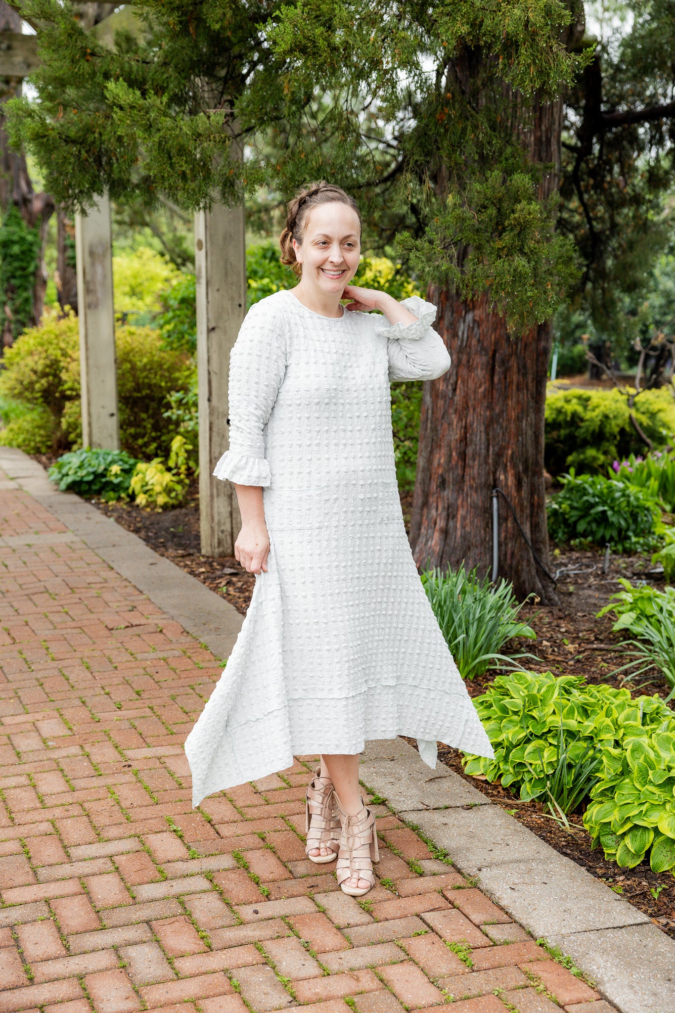 modest 3/4 ruffle sleeve and bottom ruffle mommy and me dresses