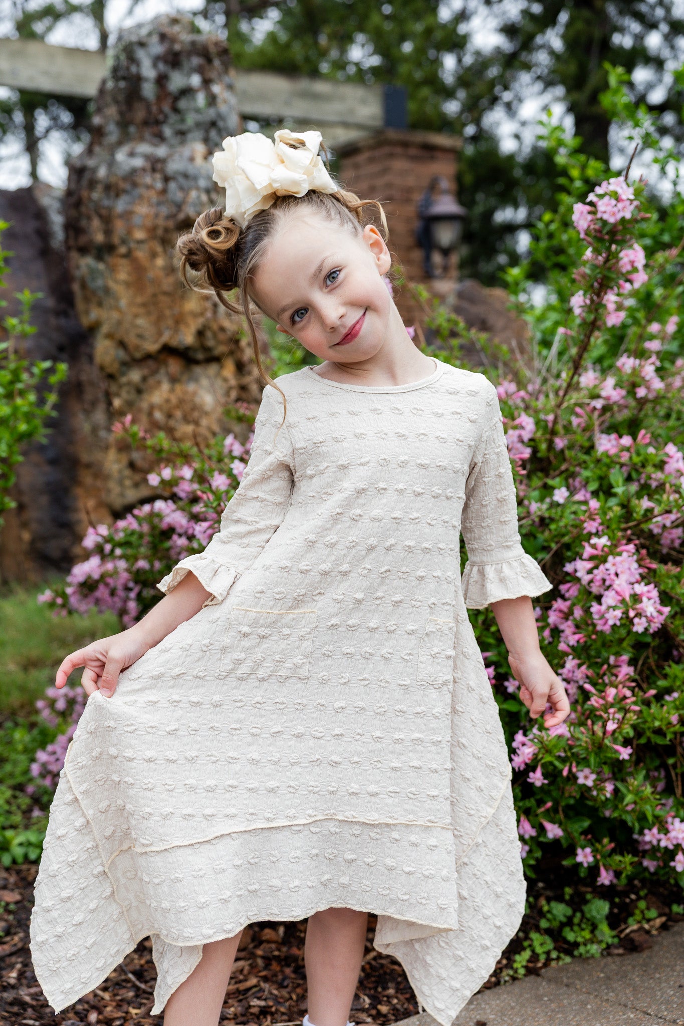 modest 3/4 ruffle sleeve and bottom ruffle mommy and me dresses