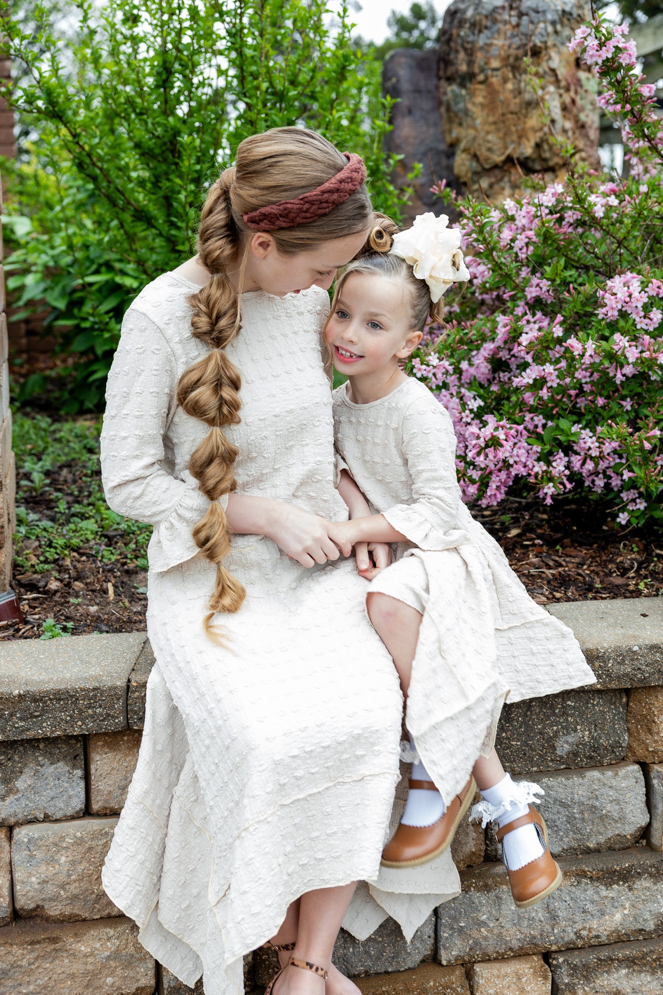 modest 3/4 ruffle sleeve and bottom ruffle mommy and me dresses