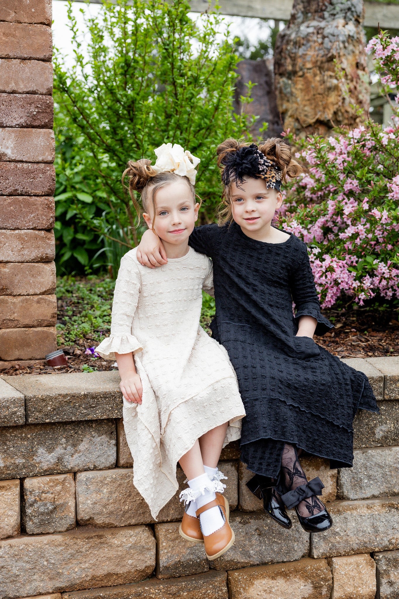 modest 3/4 ruffle sleeve and bottom ruffle mommy and me dresses