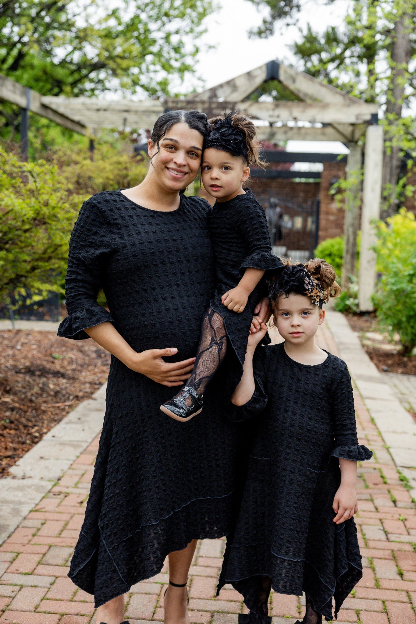 modest 3/4 ruffle sleeve and bottom ruffle mommy and me dresses