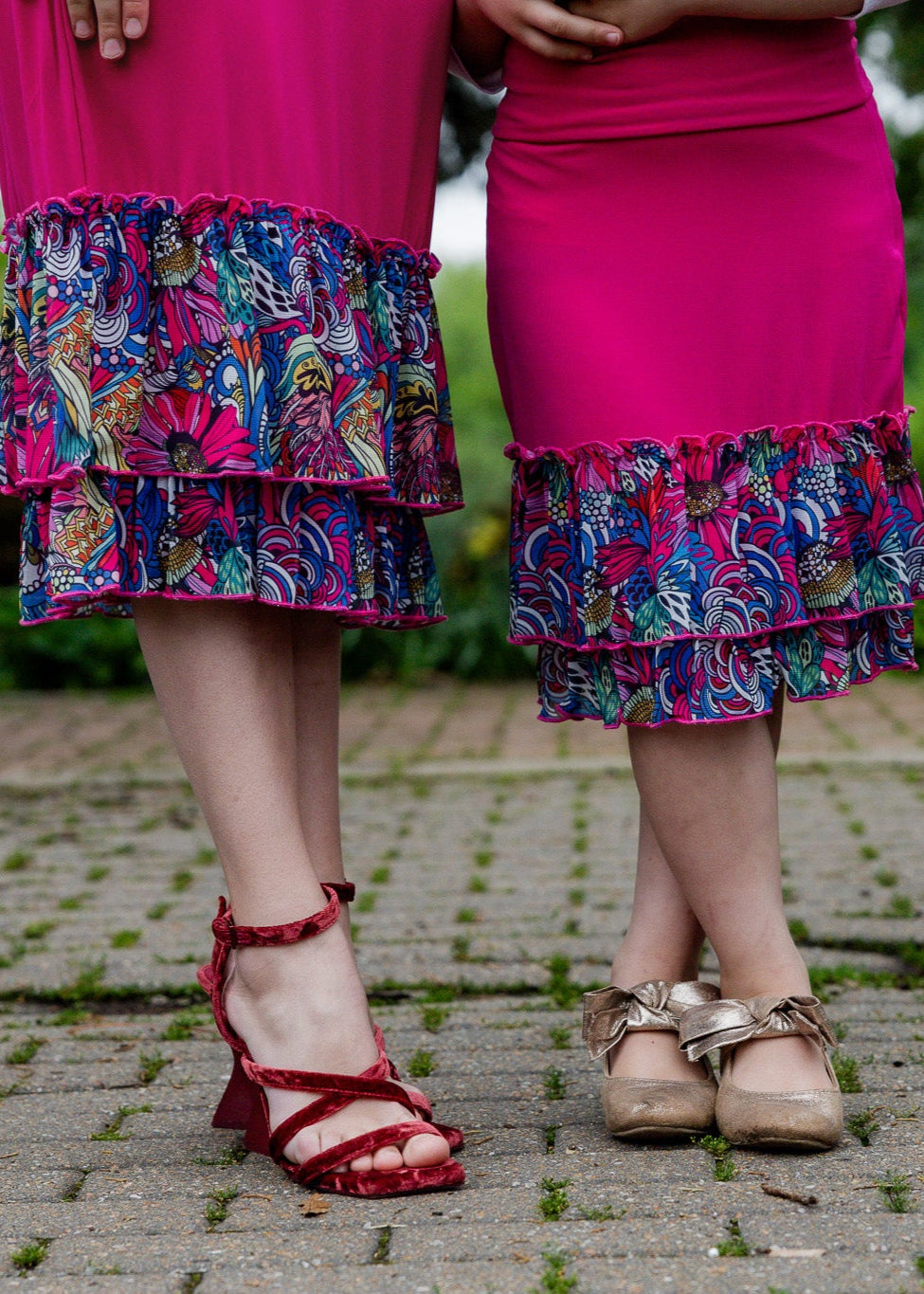 ruffle layering slip in girls and ladies in 27" solid with pretty prints