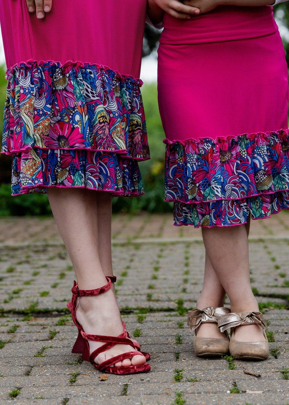 ruffle layering slip in girls and ladies in 27" solid with pretty prints
