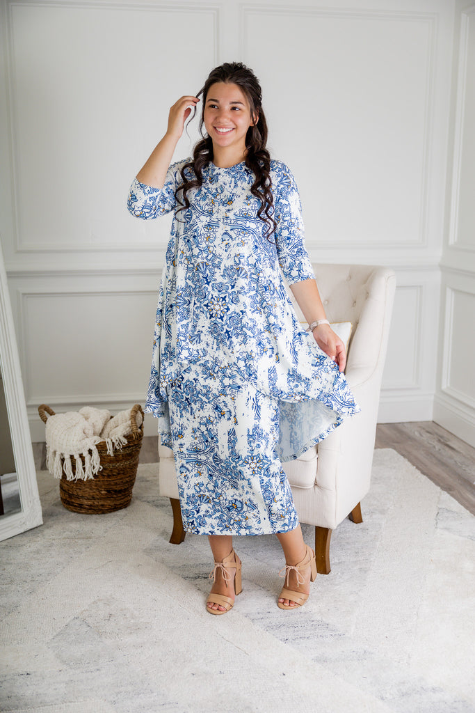 Everly Collection 3/4 sleeve tunic style top prints