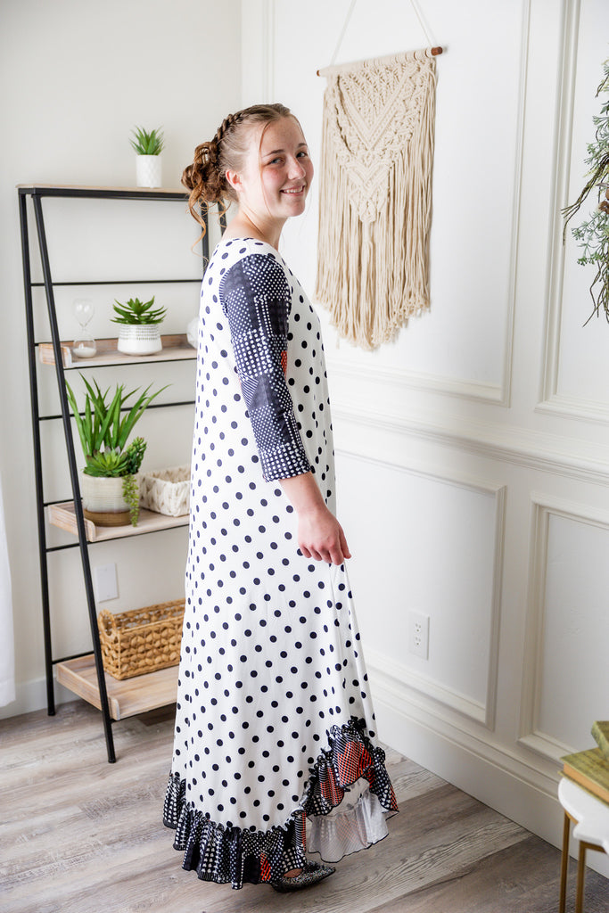 long modest ruffle dress prints mommy and me