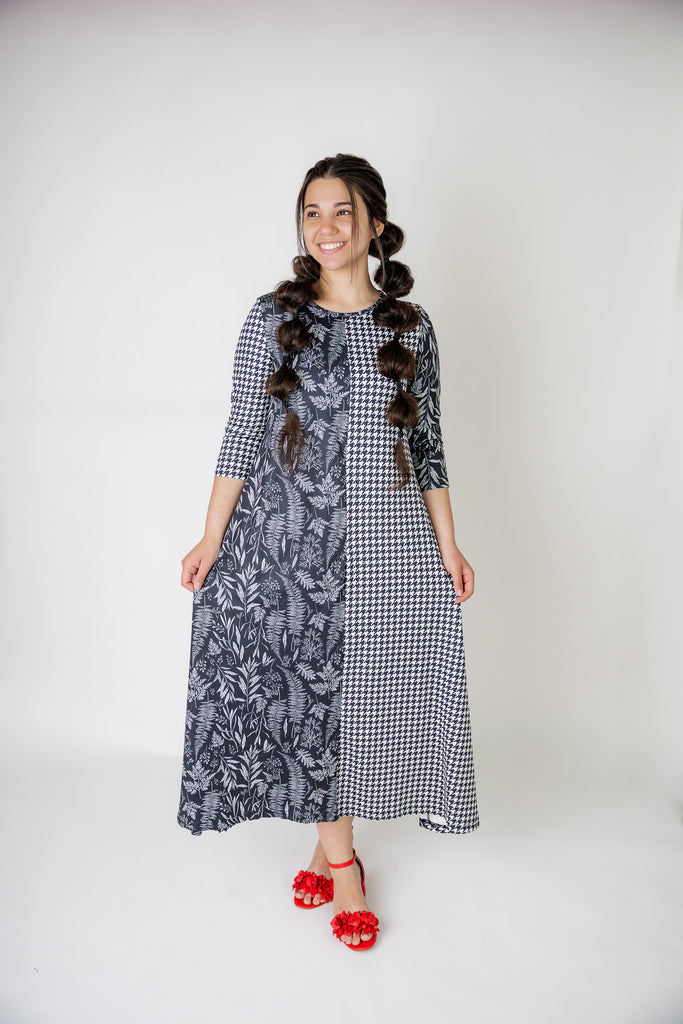 modest 3/4 sleeve long dress pretty prints