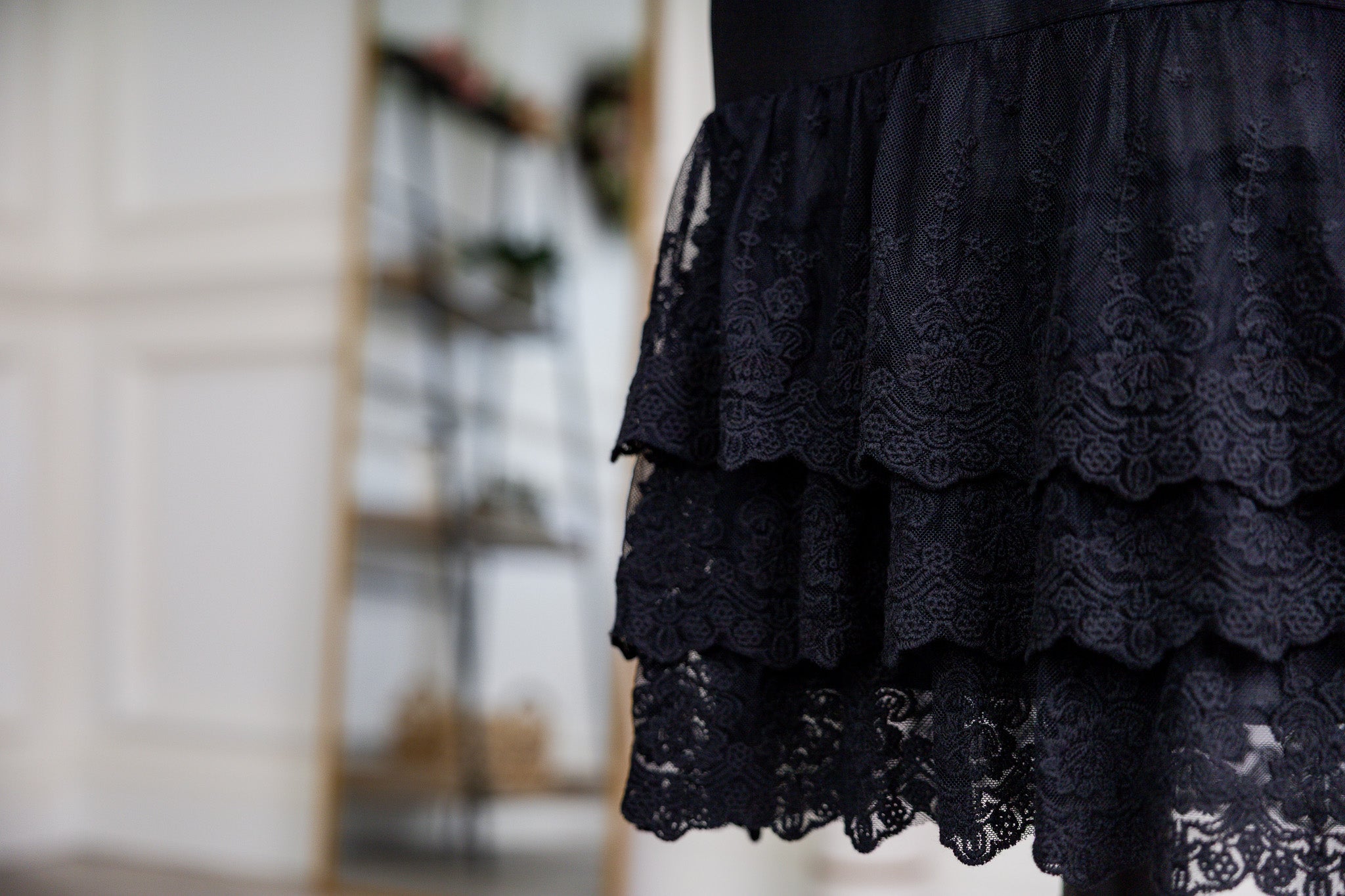 A modest layering piece that is offered in the Nuggles® Layering Collection, featuring a three layers of beautiful lace ruffles. 