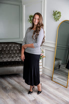 Nuggles® Renee Slinky Skirt – modest midi skirt in soft slinky stretch fabric, styled for everyday and dressy wear.