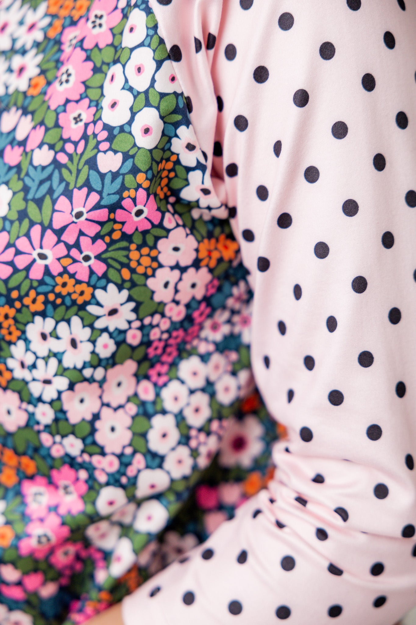3/4 sleeve modest top contrasting prints
