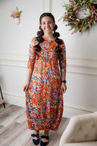 modest bubble dress pretty prints with 3/4 sleeves