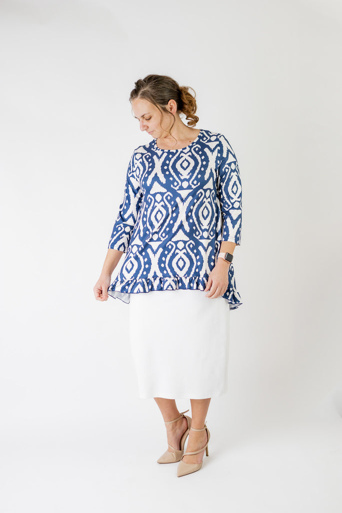 3/4 sleeve ruffle top pretty prints