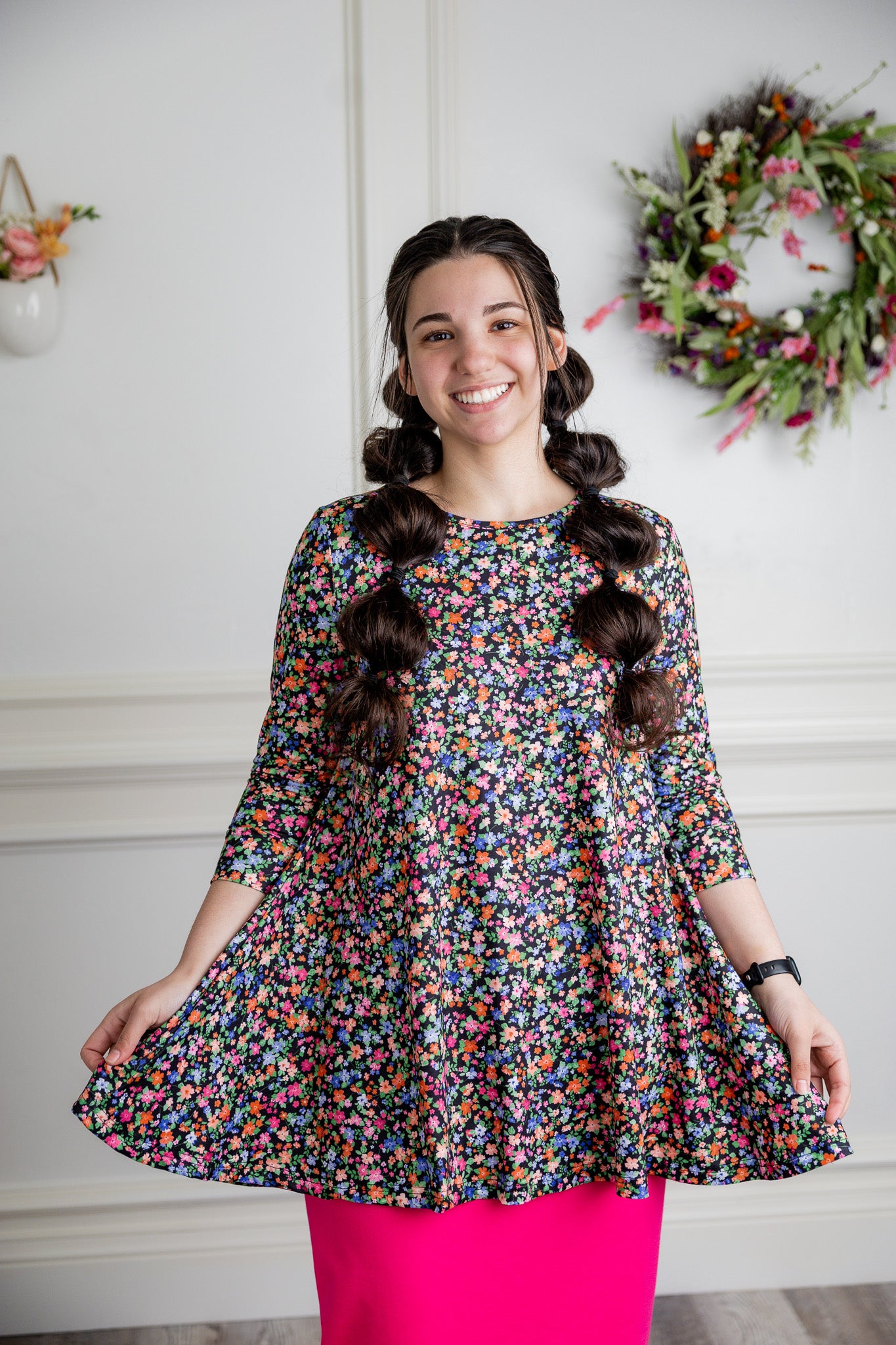 3/4 sleeve tunic top modest prints