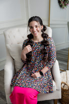 3/4 sleeve tunic top modest prints
