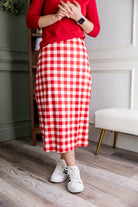 Model wearing Nuggles® 31" All-Sport Skirt in Cherry Jam