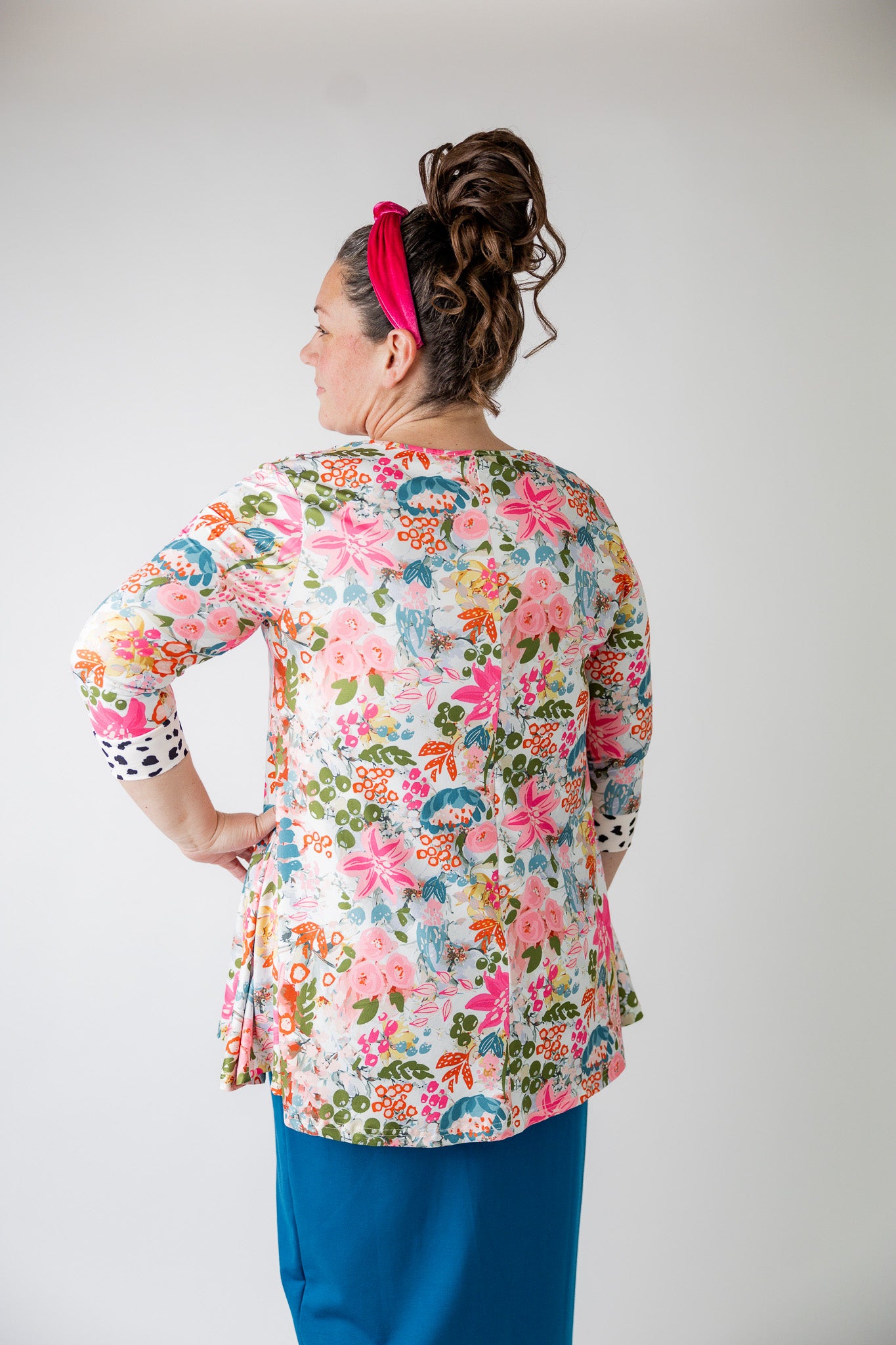 3/4 sleeve tunic top modest prints