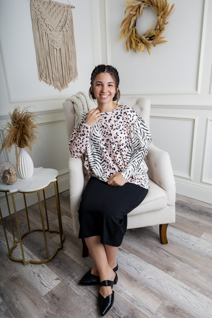 3/4 sleeve modest top pretty prints
