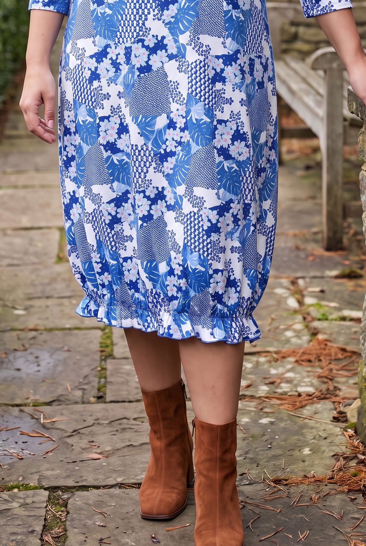 Model wearing Nuggles®  Bristol Dress in Indigo