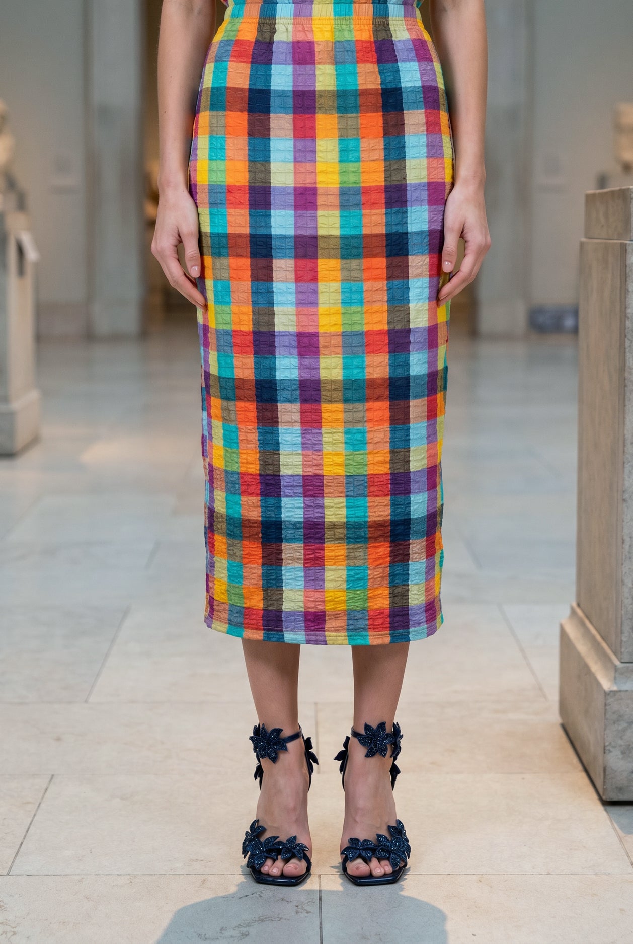 Model wearing Nuggles® 31" Lexi Skirt in Jackson Plaid