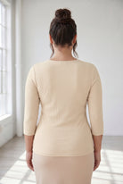 Model wearing Nuggles® 3/4 Essential Ribbed Tee in Khaki