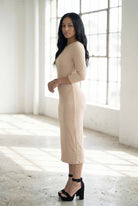 Model wearing Nuggles® Ribbed Layering Dress in Khaki