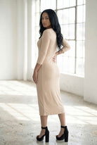 Model wearing Nuggles® Ribbed Layering Dress in Khaki