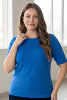 Model wearing the Nuggles® Essential Half Sleeve Tee in Lapiz Blue