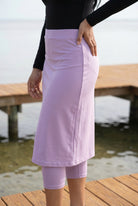 Model wearing Nuggles®  27"All-Sport Skirt  in Lavender