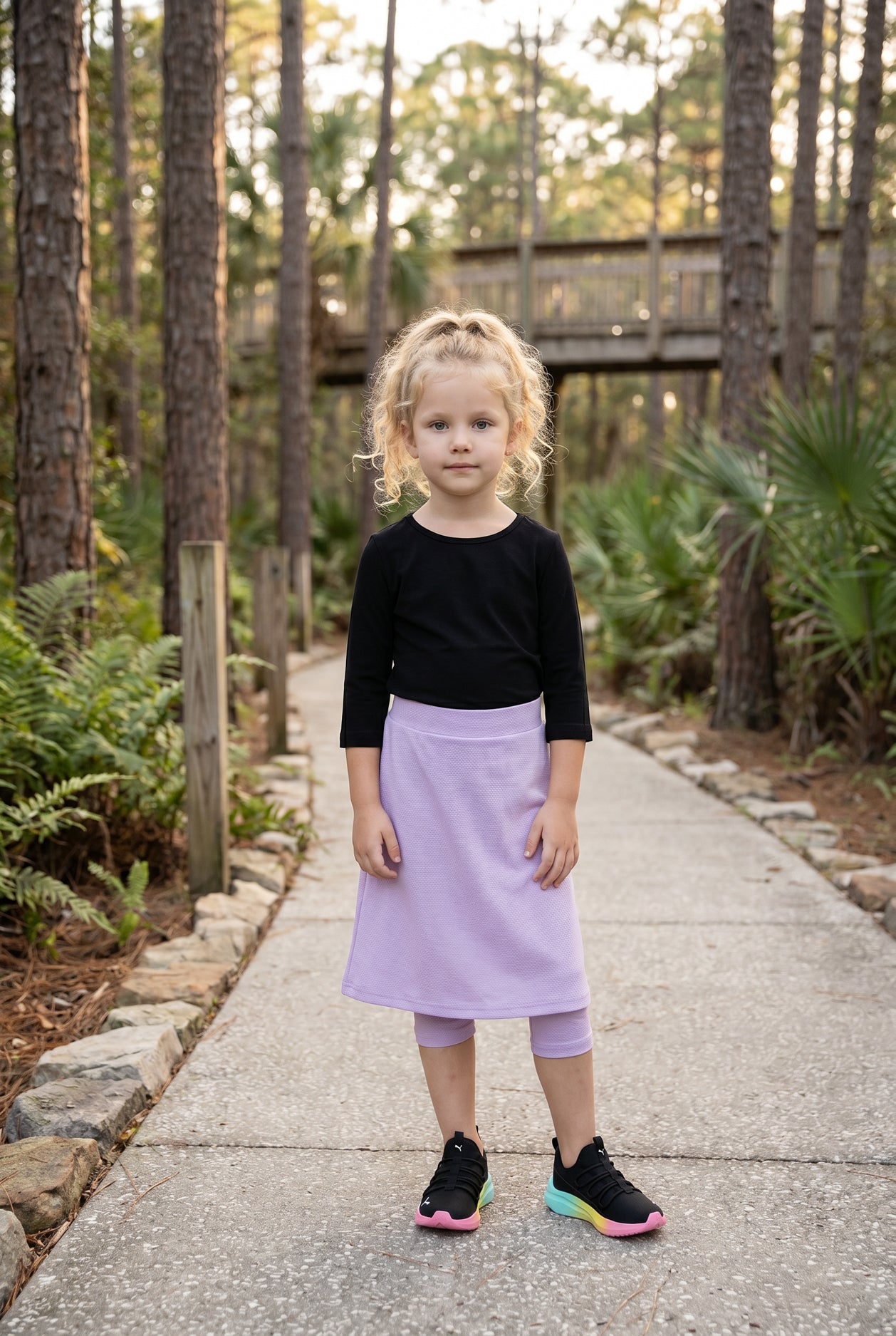 Girls' Modest All-Sport Skirt in Lavender with built-in capri leggings