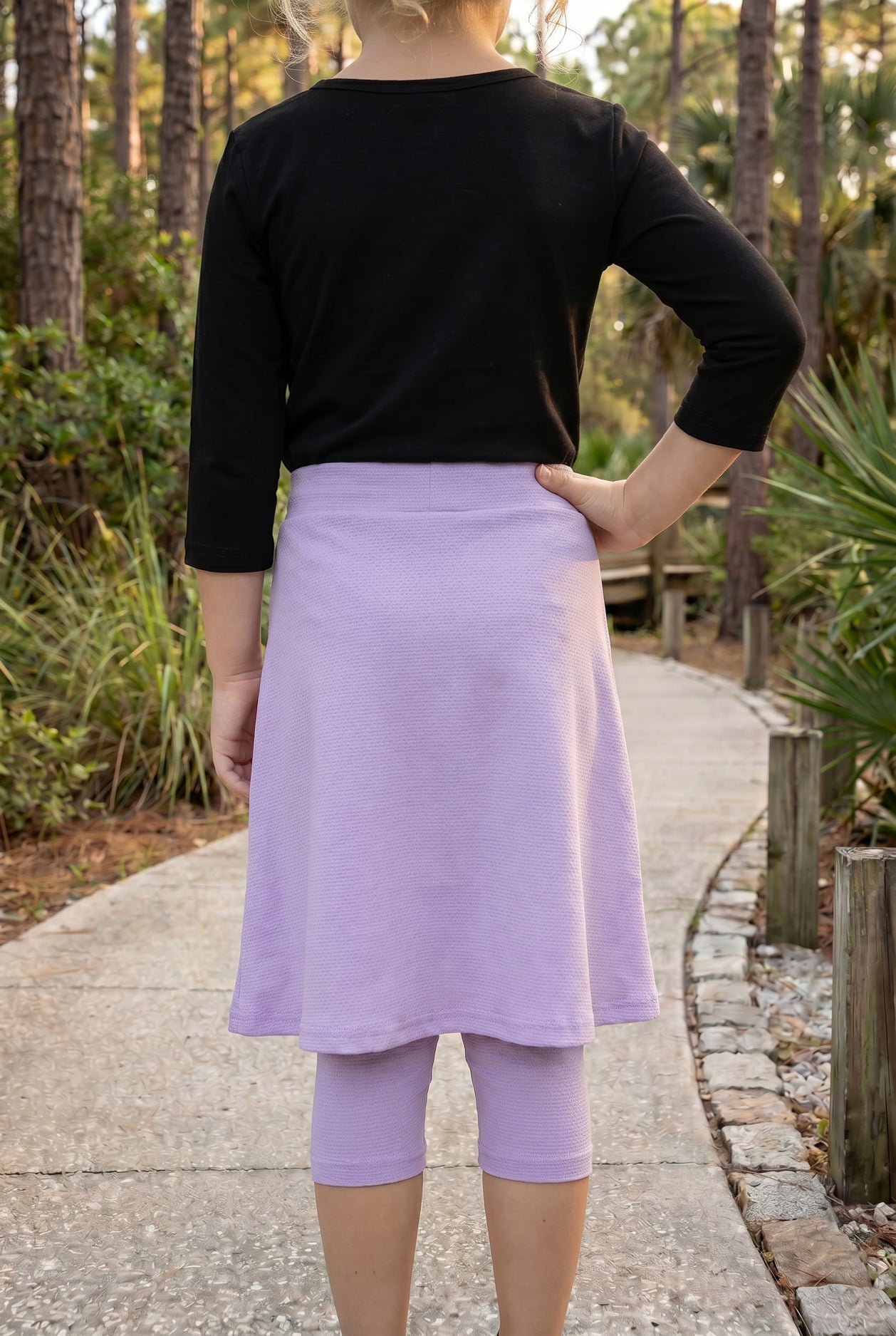 Girls' Modest All-Sport Skirt in Lavender, side view (view 2)