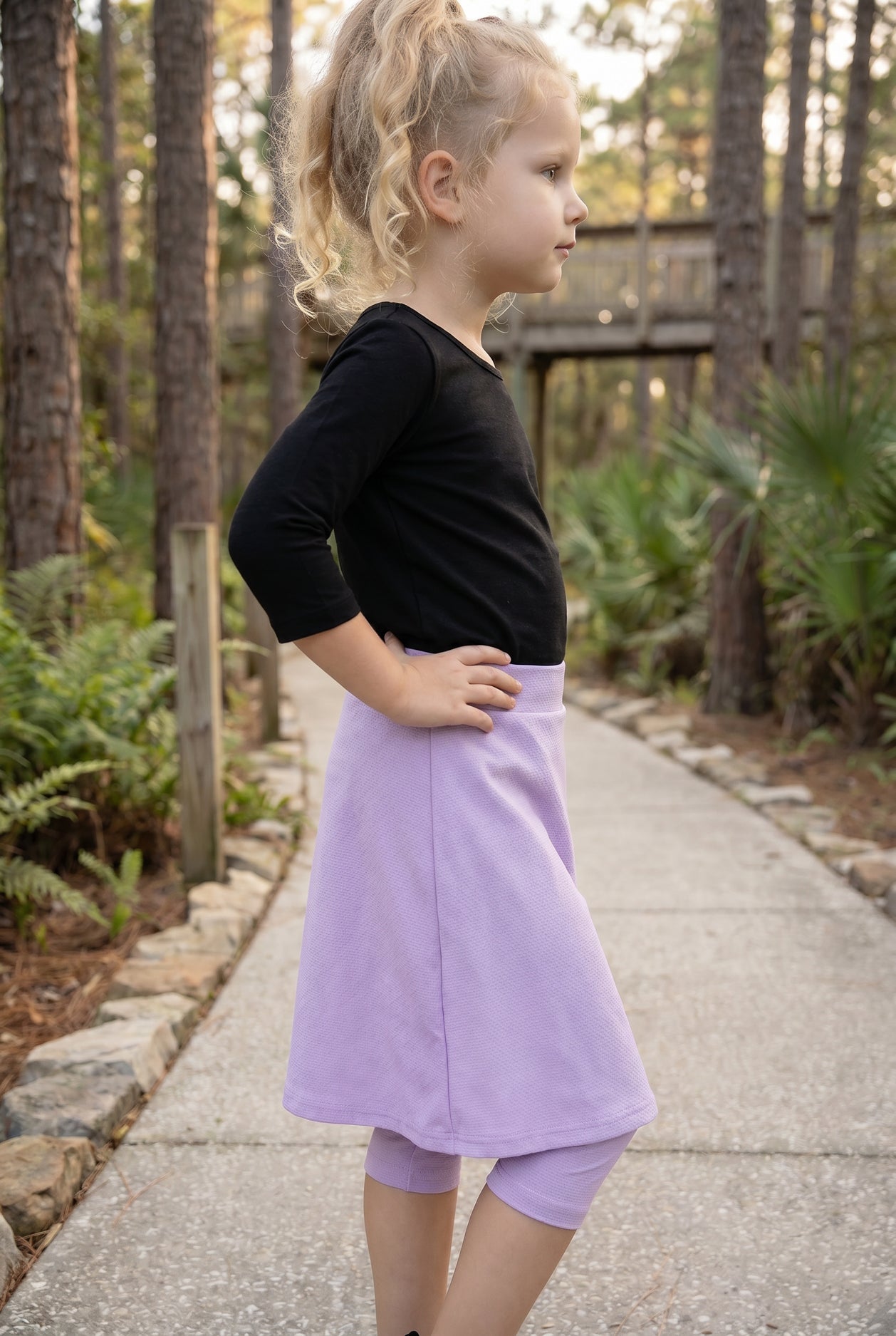 Girls' Modest All-Sport Skirt in Lavender, back view (view 3)