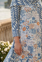The Nuggles® Bailey Dress in Leaf & Bloom midi length, two tone with cowl neckline