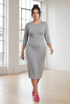 Model wearing Nuggles® Midi Layering Dress in Light Heather